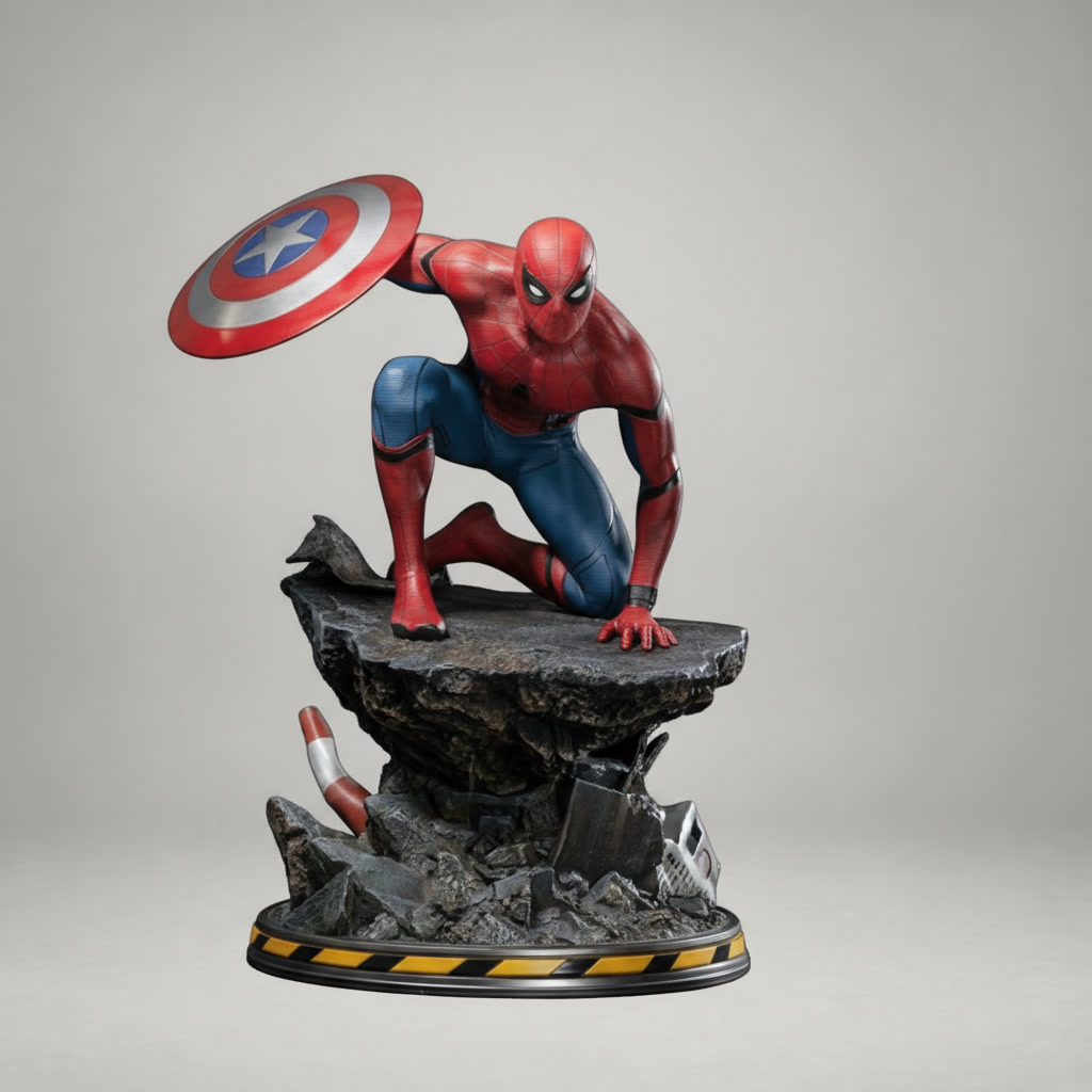 Estátua Homem-Aranha Guerra Civil com Escudo